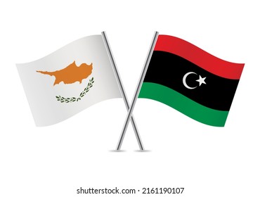 Cyprus and Libya crossed flags. Cypriot and Libyan flags on white background. Vector icon set. Vector illustration.