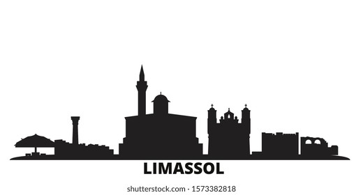 Cyprus, Limassol city skyline isolated vector illustration. Cyprus, Limassol travel black cityscape