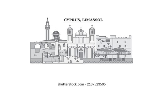 Cyprus, Limassol city skyline isolated vector illustration, icons