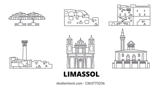 Cyprus, Limassol line travel skyline set. Cyprus, Limassol outline city vector illustration, symbol, travel sights, landmarks.