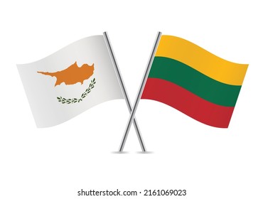 Cyprus and Lithuania crossed flags. Cypriot and Lithuanian flags on white background. Vector icon set. Vector illustration.