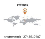 CYPRUS Location Pin on World Map with Flag in Pin