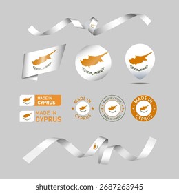 Cyprus made in logo. Set of design flags label icon, stripes, ribbons