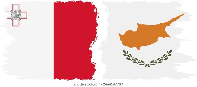 Cyprus and Malta grunge flags connection, vector