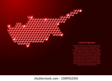 Cyprus map from 3D red cubes isometric abstract concept, square pattern, angular geometric shape, for banner, poster. Vector illustration.