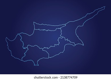 Mapa de Chipre de resumen Mapa azul brillante detallado sobre fondo oscuro ilustración del logo	