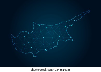 Cyprus map with Abstract mash line and point scales on Dark background . design polygon sphere . Wire frame 3D mesh polygonal network line . Vector illustration eps 10.