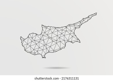 Cyprus Map - Abstract mash line and point scales on white background with World Map. Wire Frame 3D mesh polygonal network line, design sphere, dot and structure - Vector illustration eps 10