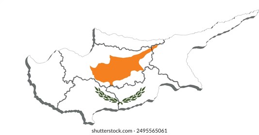 MAPA DE CHIPRE CON DISTRITOS ADMINISTRATIVOS Y BANDERA