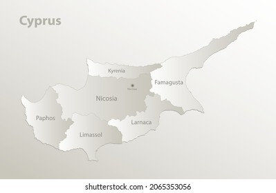 Cyprus map, administrative division, separates regions and names individual, card paper 3D natural vector