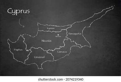 Cyprus map administrative division separates regions and names individual region, design card blackboard chalkboard vector