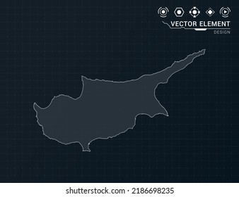 Cyprus map of black digital frame HUD, GUI, UI interface technology radar vector.