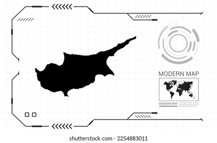 Cyprus map of black digital frame HUD, GUI, UI interface technology radar vector.