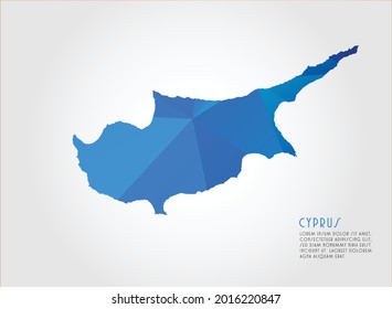Mapa de Chipre color azul sobre fondo blanco poligonal