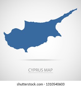 Cyprus map. Blue Cyprus map and Country name . Vector map on gray background.