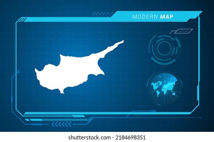 Cyprus map of blue digital frame HUD, GUI, UI interface technology radar vector.