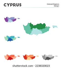 Cyprus map collection. Borders of Cyprus for your infographic. Colored country regions. Vector illustration.