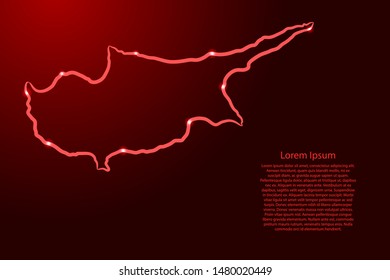 Cyprus map from the contour red brush lines different thickness and glowing stars on dark background. Vector illustration.
