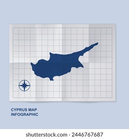 Cyprus map country in folded grid paper