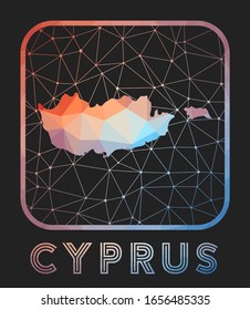Cyprus map design. Vector low poly map of the country. Cyprus icon in geometric style. The country shape with polygonal gradient and mesh on dark background.