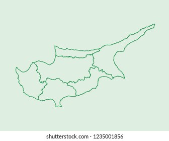 Cyprus map with divisions using green lines on light background vector illustration