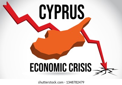 Cyprus Map Financial Crisis Economic Collapse Market Crash Global Meltdown Vector Illustration.