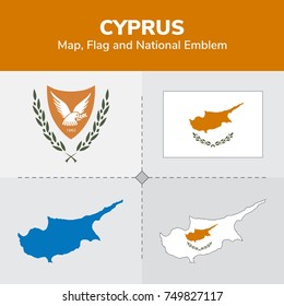 Cyprus Map, Flag and National Emblem 