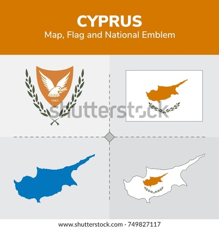 Cyprus Map, Flag and National Emblem 