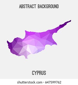 Cyprus map in geometric polygonal,mosaic style in purple shades.Abstract tessellation,modern design background,low poly. Vector illustration.