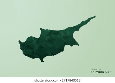 Mapa de Chipre - Ilustração de vetor estilo polígono verde, baixo projeto geométrico poly com Silhueta limpa no fundo verde macio.