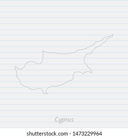 Cyprus map hand drawn gray outline on notebook background. Vector Illustration EPS10.