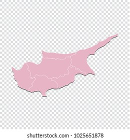 Cyprus map - High detailed pastel color map of Cyprus. Cyprus map isolated on transparent background. Vector illustration eps 10.