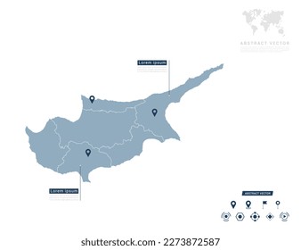 Mapa chipriota de azul infográfico Navegador de localización de anclaje de navegación que verifica la posición del plan de información de comunicación.