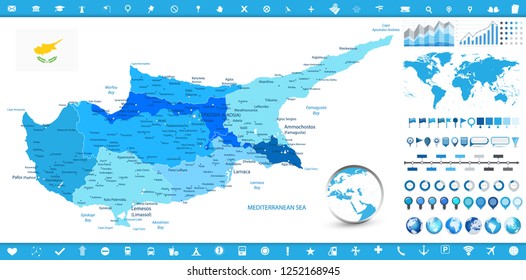 Cyprus Map and infographic elements. Detailed vector illustration of Cyprus map and infographic elements.