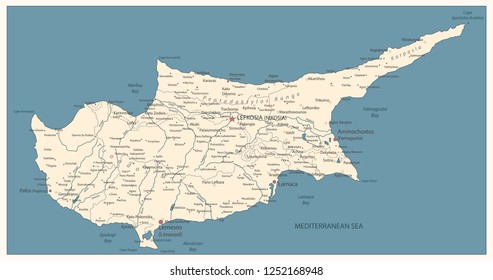 Cyprus Map Old Color. Detail vector map of Cyprus.