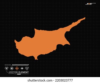 Mapa chipriota del marco digital naranja HUD, GUI, interfaz de interfaz de usuario vector de radar.