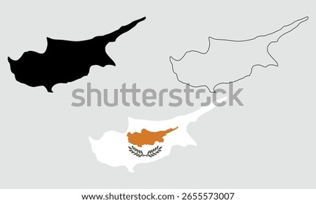 Cyprus map in outline style, black color, color of country flag version.	