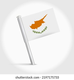 Cyprus map pin flag icon. Cypriot pennant map marker on a metal needle. 3D realistic vector illustration.