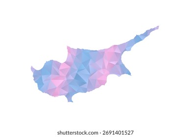 Mapa de Chipre - Ilustración vectorial de estilo polígono en degradado azul y rosa pastel, diseño geométrico de bajo poli, aislado sobre fondo blanco para infografías y Educación.