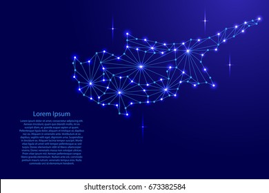 Cyprus map of polygonal mosaic lines network, rays and space stars of vector illustration.