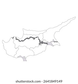  Cyprus map in region white color map. Map of Cyprus in regons white color