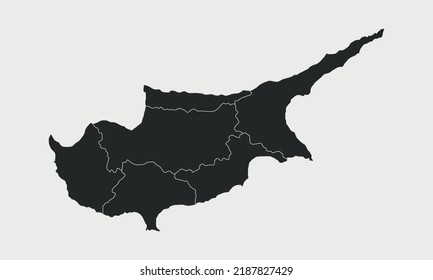 Mapa de Chipre con regiones aisladas de fondo blanco. Mapa de esquema de Chipre. Ilustración del vector
