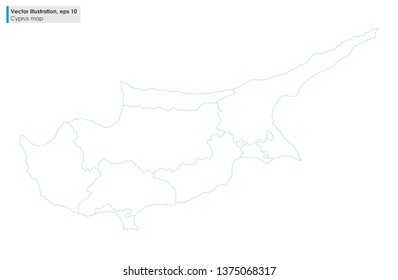cyprus map with regions vector line illustration on white background