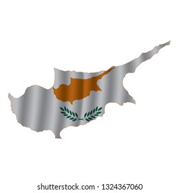 Cyprus map with rippled flag on white illustration. Waving Fabric Flag Map of Cyprus. Map of Europe. Vector White Background. Vector illustration eps10.