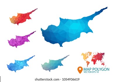 Cyprus Map - Set of geometric rumpled triangular low poly style gradient graphic background , Map world polygonal design for your . Vector illustration eps 10.