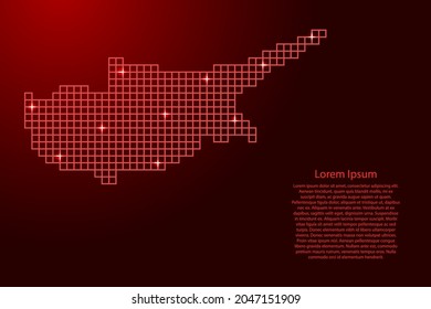 Cyprus map silhouette from red mosaic structure squares and glowing stars. Vector illustration.