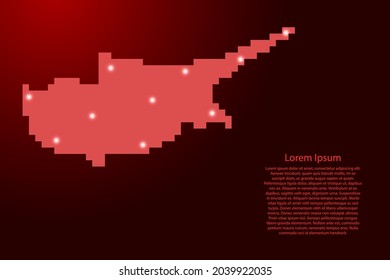 Cyprus map silhouette from red square pixels and glowing stars. Vector illustration.