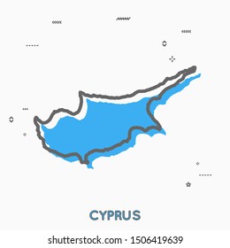 Cyprus map in thin line style with small geometric figures. Vector illustration modern concept