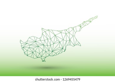 Cyprus map vector of green color geometric connected lines using triangles on light background illustration meaning strong network