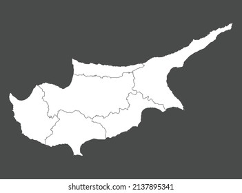 Mapa vectorial de Chipre, color blanco, aislado en fondo gris
